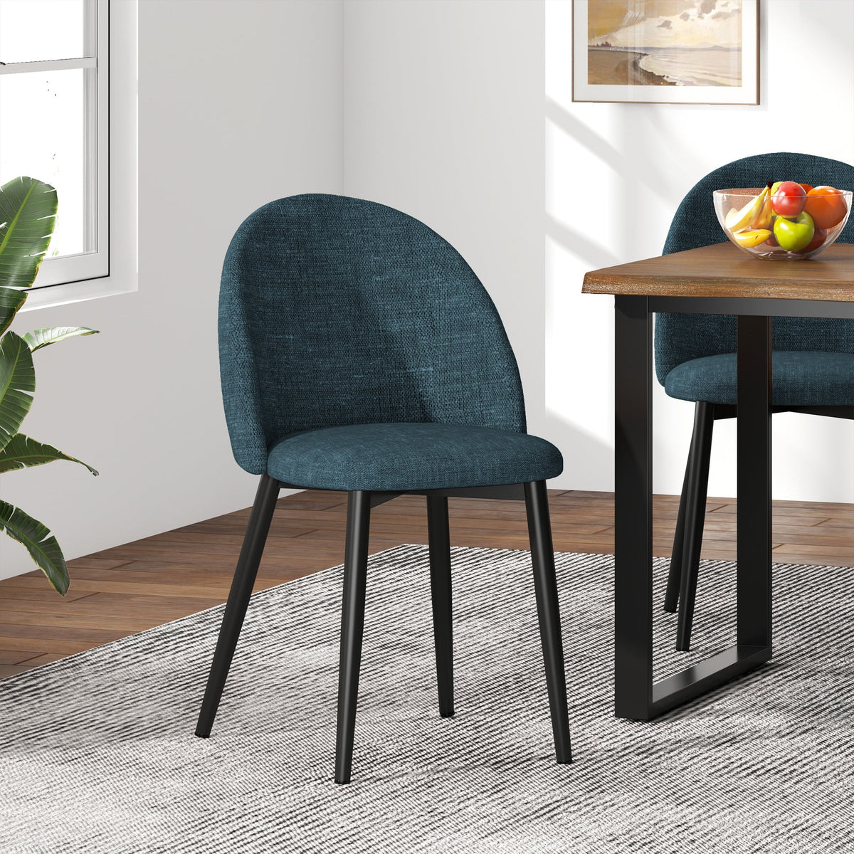 Green Linen Fabric Dining Chairs Set of 2 U2261
