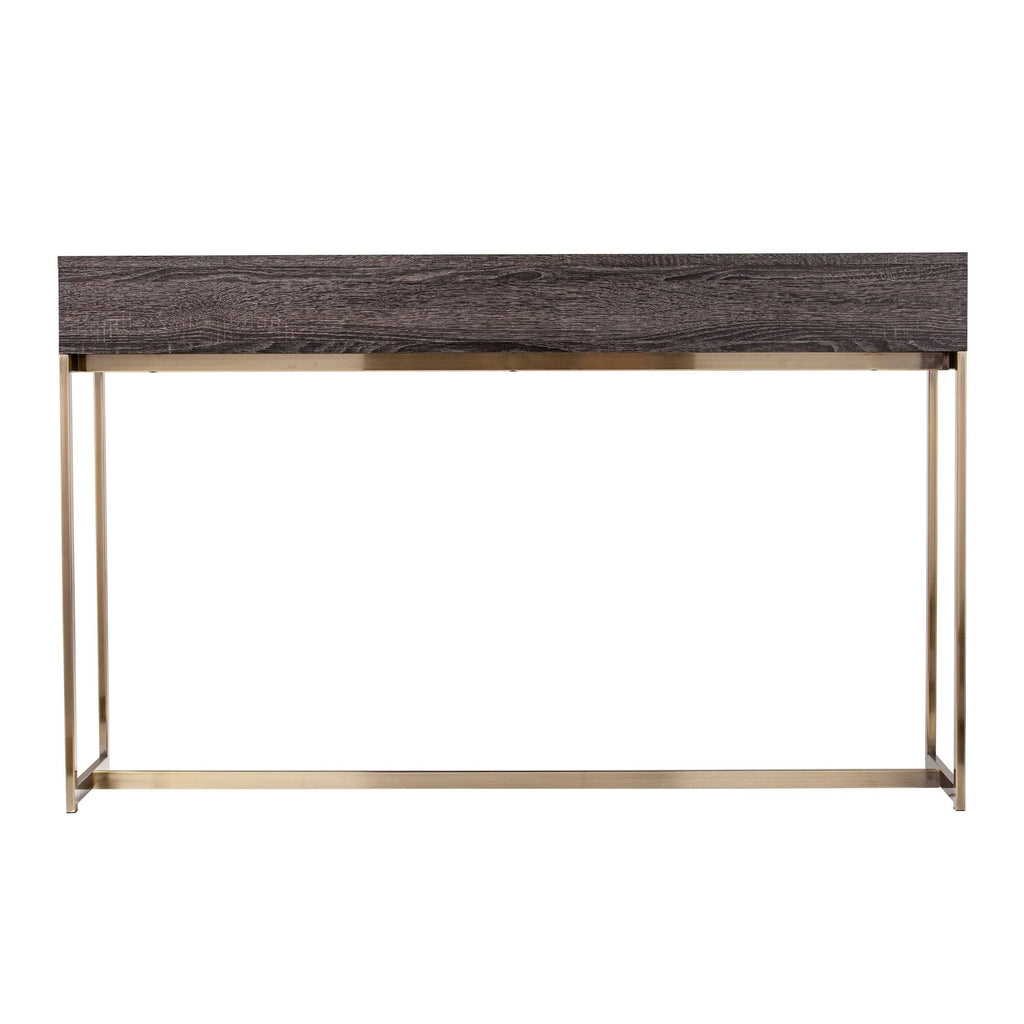 Black Oak Antique Brass Console Table with Storage Q352