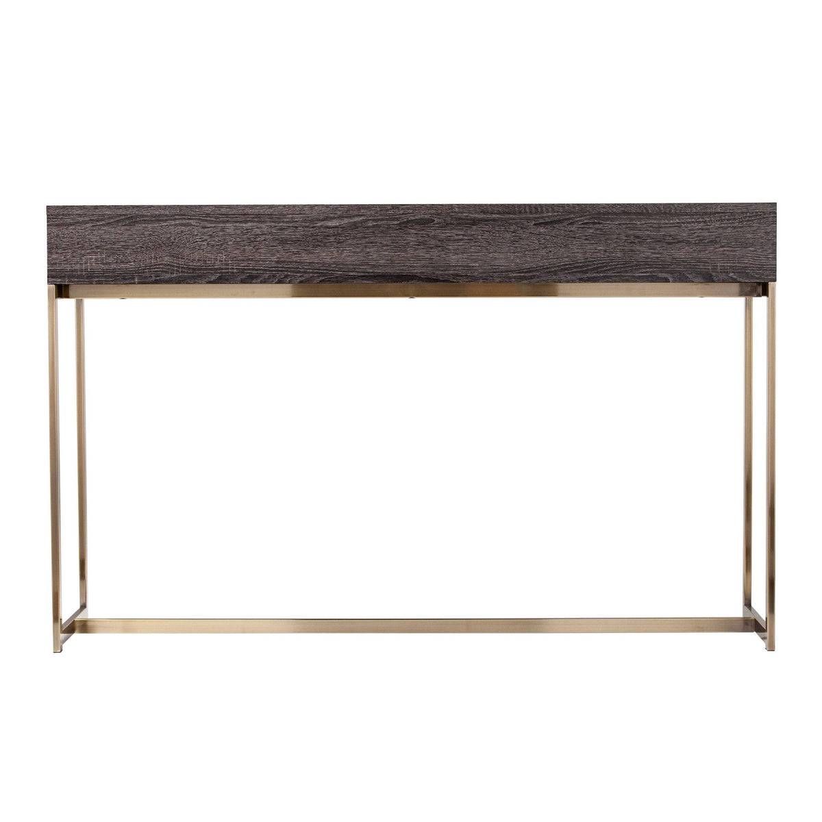 Black Oak Antique Brass Console Table with Storage Q352