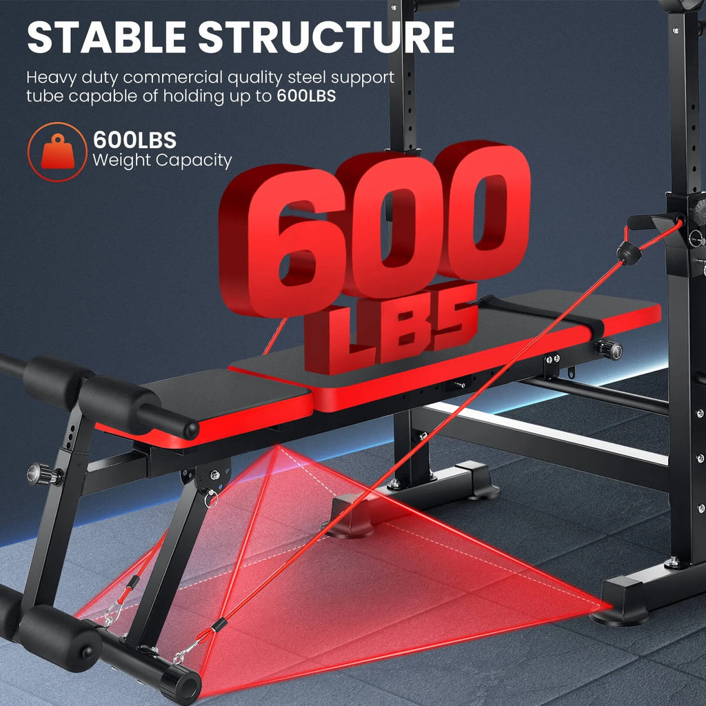Adjustable Weight Bench Set with Barbell Rack and Resistance Bands K33972