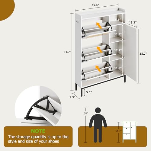 Rattan Shoe Storage Cabinet with 3 Flip Drawers, Adjustable Shelves, Oak Z41139