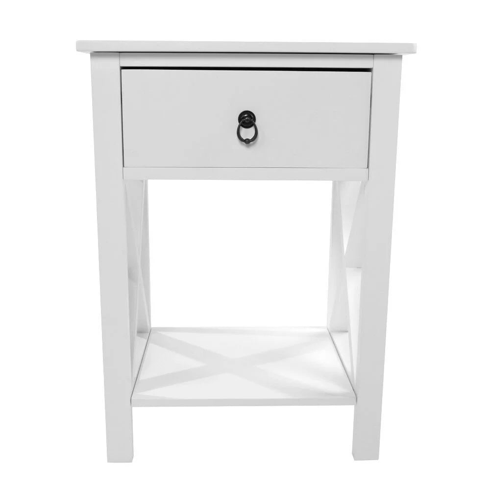 White Nightstand with Drawer and Shelf R5294
