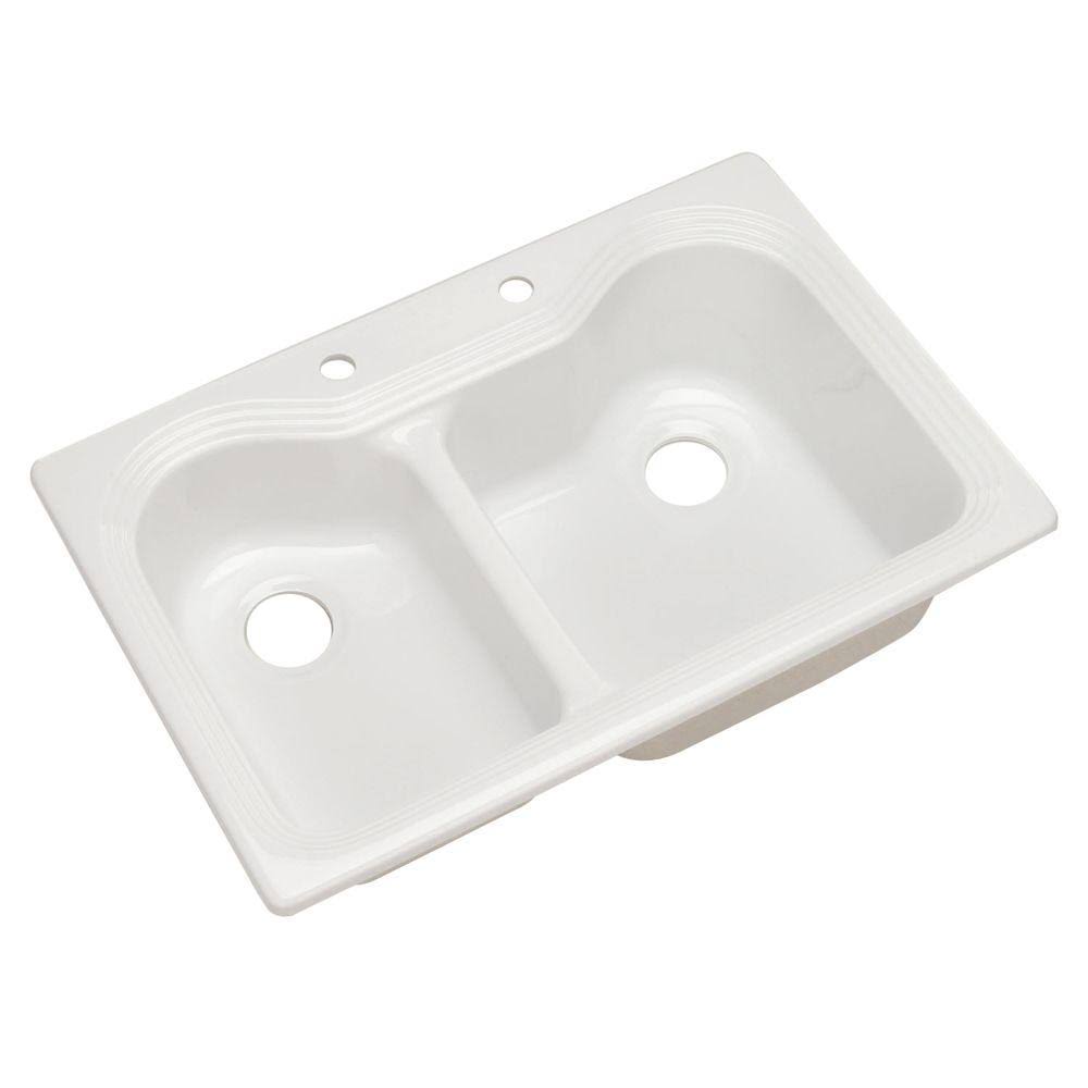 White 33 in. Double Bowl Kitchen Sink X237342