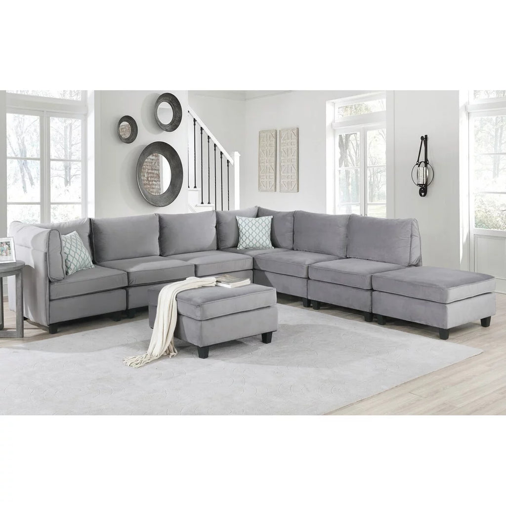 Gray Velvet 8Pc Modular Sectional Sofa K481352