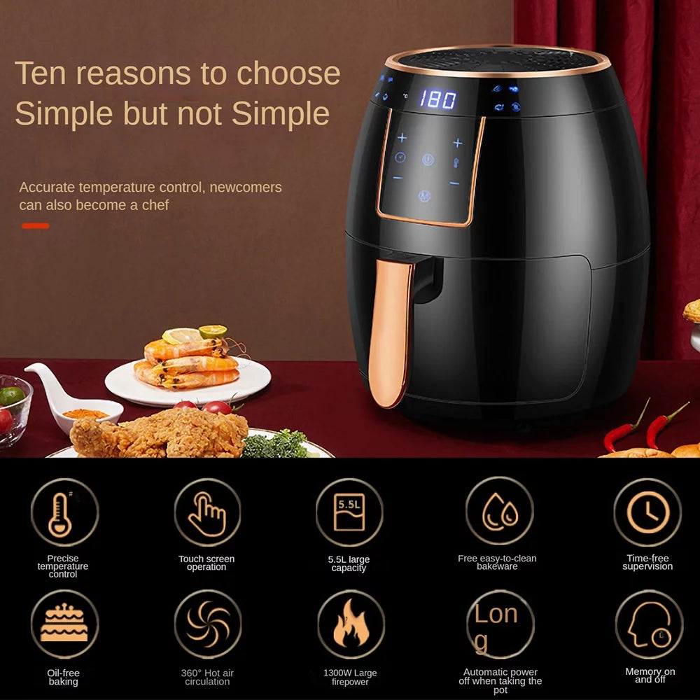 5.5L 1300W Touch Screen Electric Air Fryer with Bakeware R953