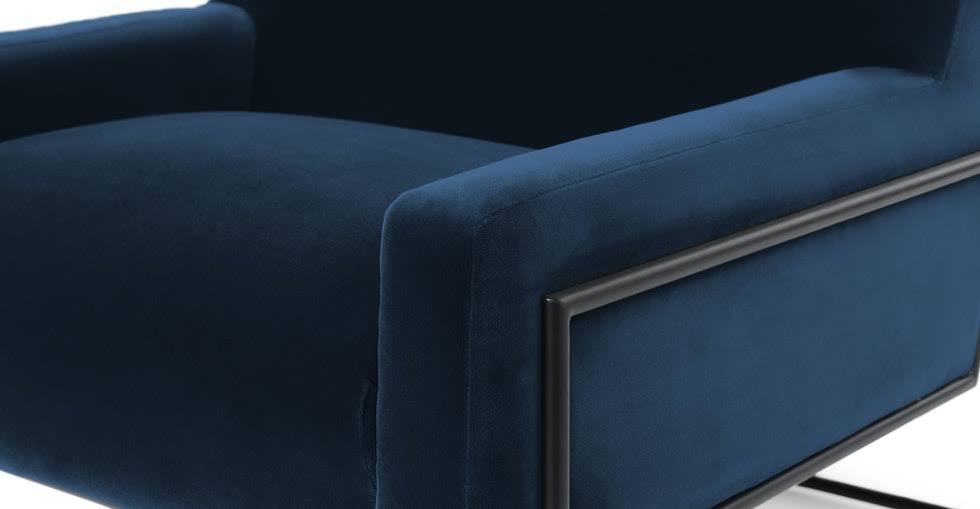 Blue Velvet Armchair with Black Metal Frame I4482