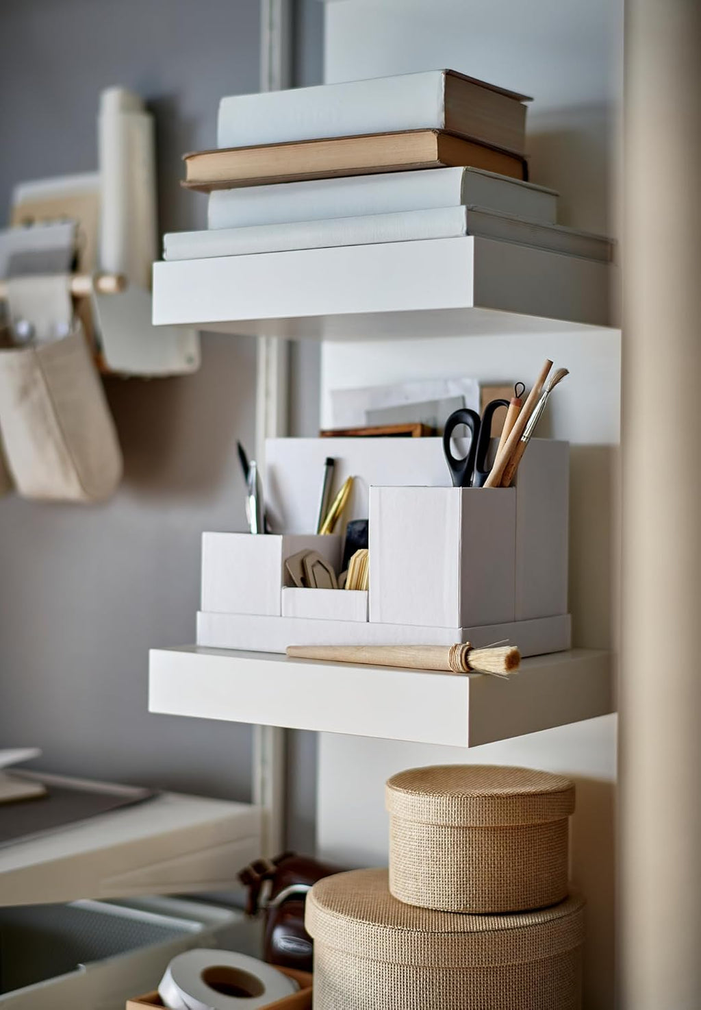 White Wall Shelf Unit, 30x190 cm R769