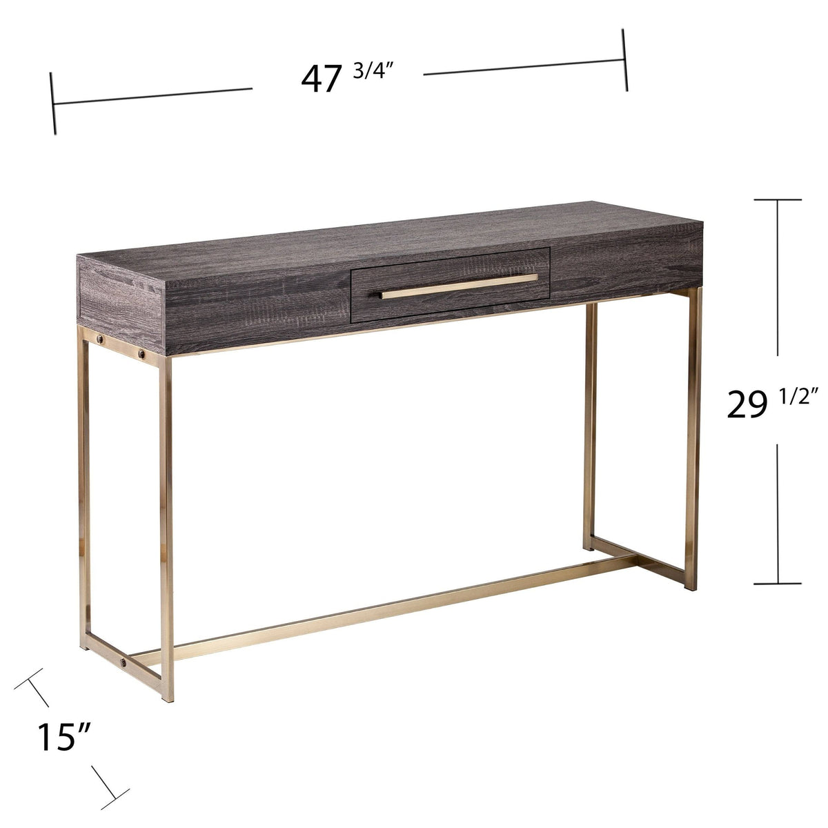 Black Oak Antique Brass Console Table with Storage Q352