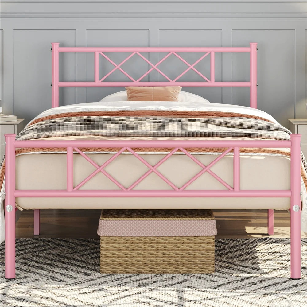 Queen Size Black Metal Platform Bed Frame with Headboard and Footboard H110595