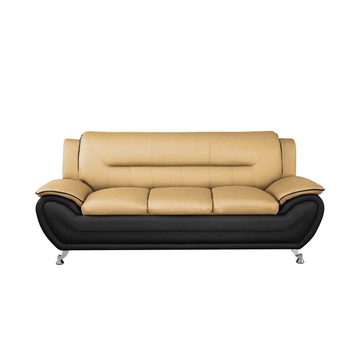 Cream White Faux Leather Pillow Top Arm Sofa E6275