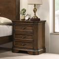 Antique Walnut Finish Wood 3-Drawer Nightstand F97507