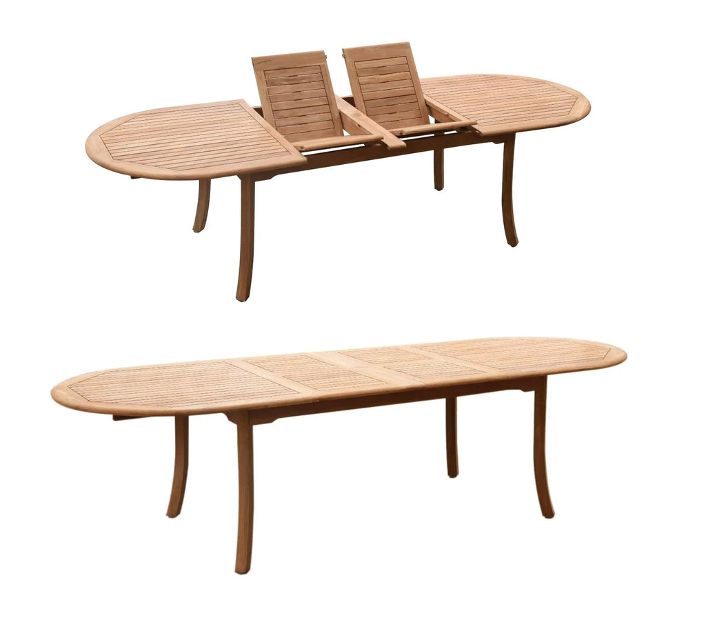 Grade-A Teak 7 Pc Dining Set with 118" Oval Table and 6 Stacking Arm Chairs F158