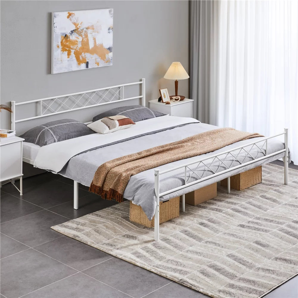 Queen Size Black Metal Platform Bed Frame with Headboard and Footboard H110595