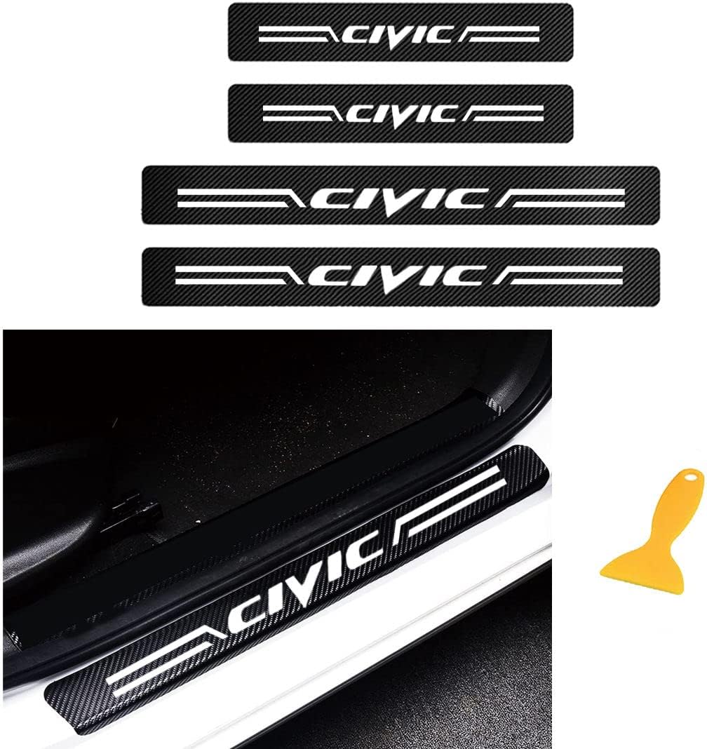 4 Pcs Door Sill Protector Carbon Fiber Leather Sticker D5923