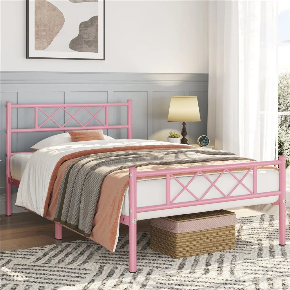 Queen Size Black Metal Platform Bed Frame with Headboard and Footboard H110595