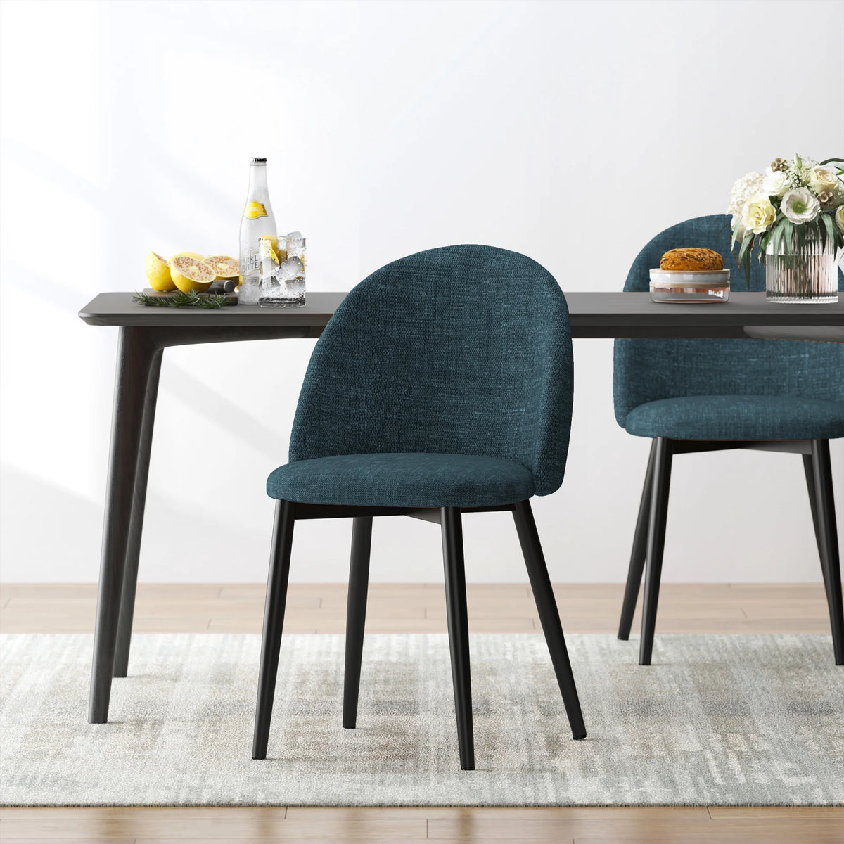 Green Linen Fabric Dining Chairs Set of 2 U2261