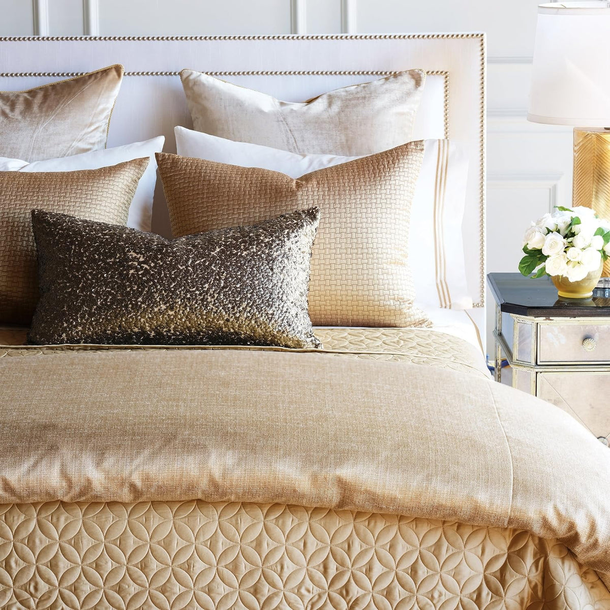 Queen Gold Textured Geometric Coverlet R62060