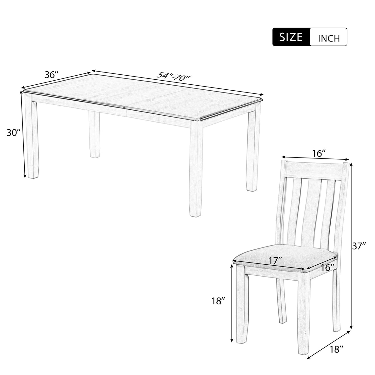 7 Piece Wooden Dining Table Set with 6 Upholstered Chairs Z807709