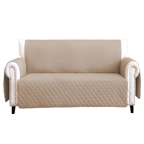 Light Grey Reversible Loveseat Couch Cover with Side Pocket Q990860
