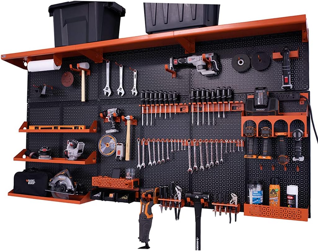 Black/Silver Metal Pegboard Wall Organization System U998986