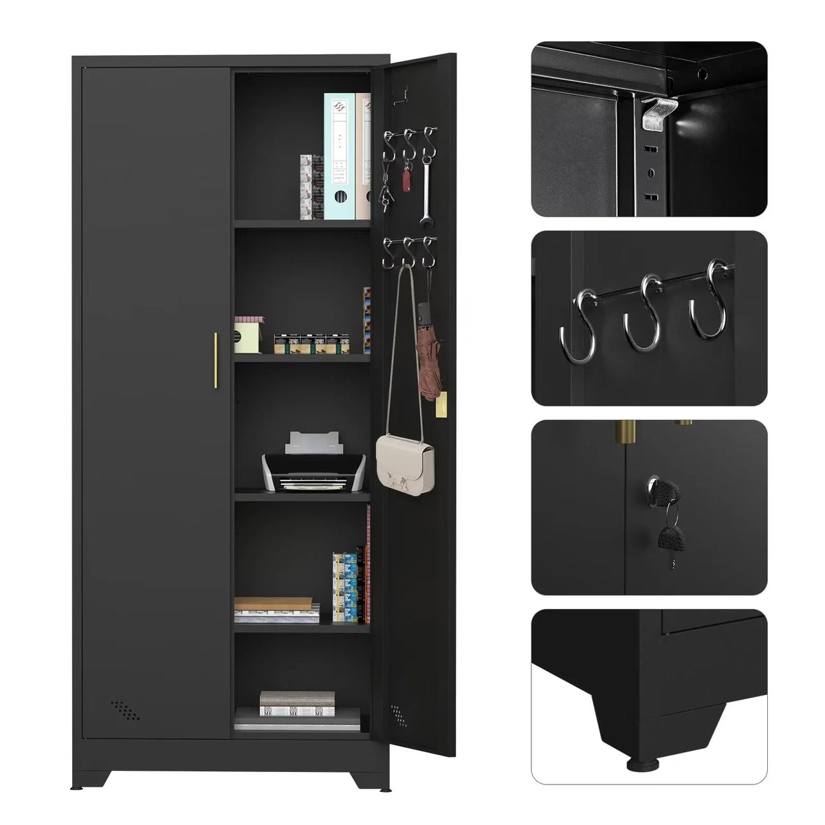Metal Garage Storage Cabinet with Locking Doors and 4 Shelves E6308