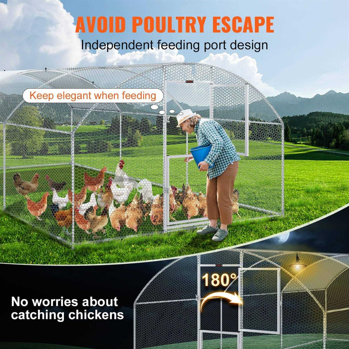 Large Metal Chicken Coop with Run and Waterproof Cover E7425