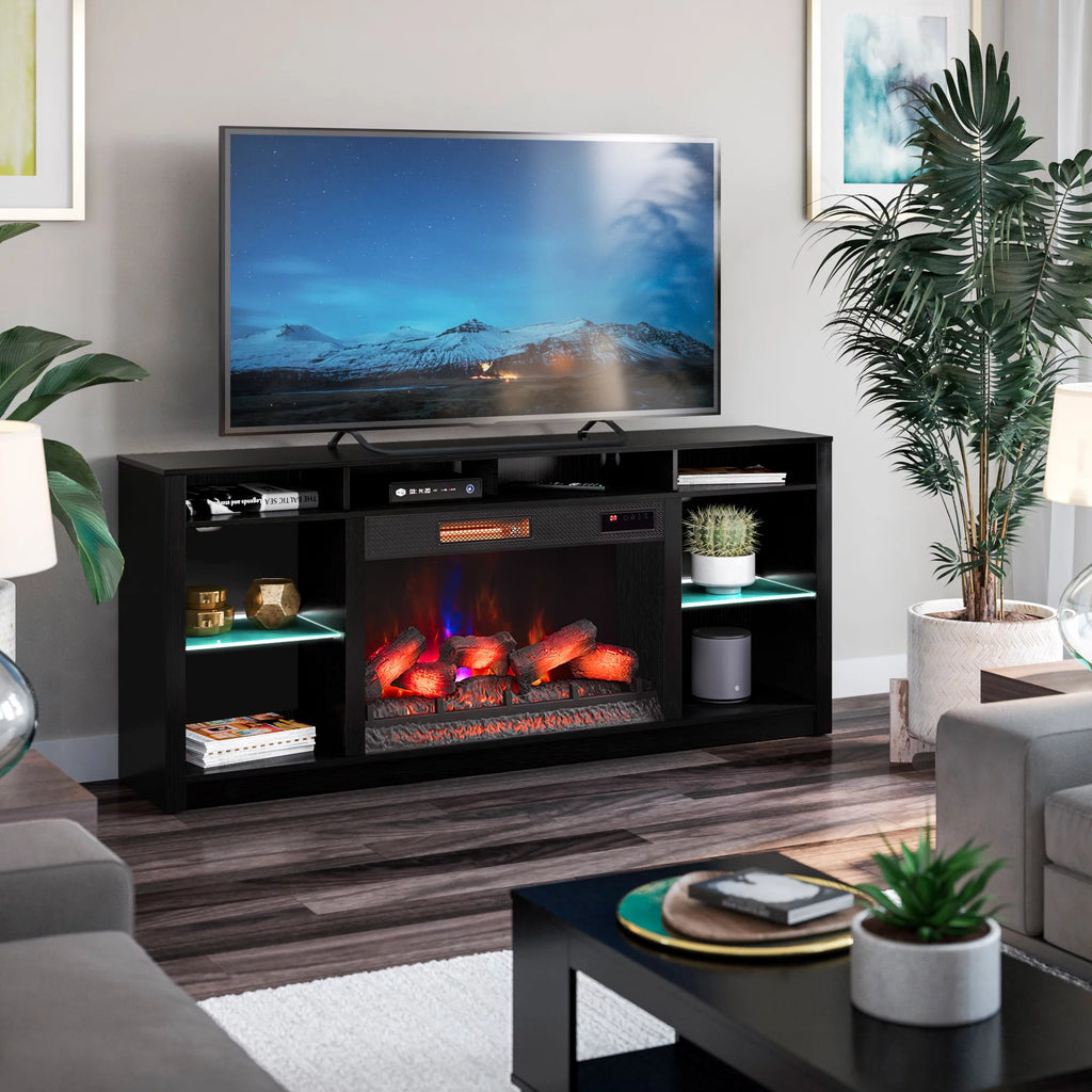 Black TV Stand with Electric Fireplace M94805