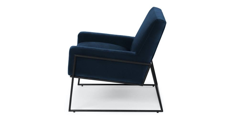 Blue Velvet Armchair with Black Metal Frame I4482