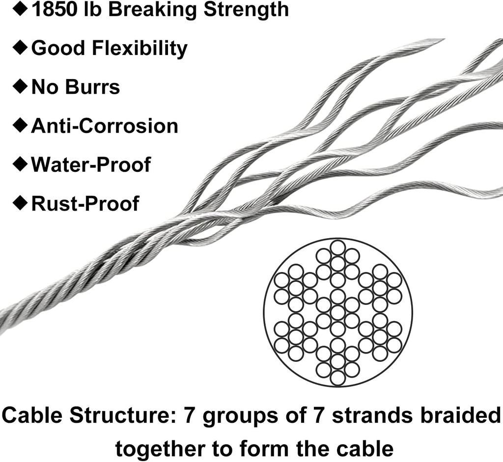 400FT 1/8 T316 Stainless Steel Wire Rope Cable with Cable Cutter H146