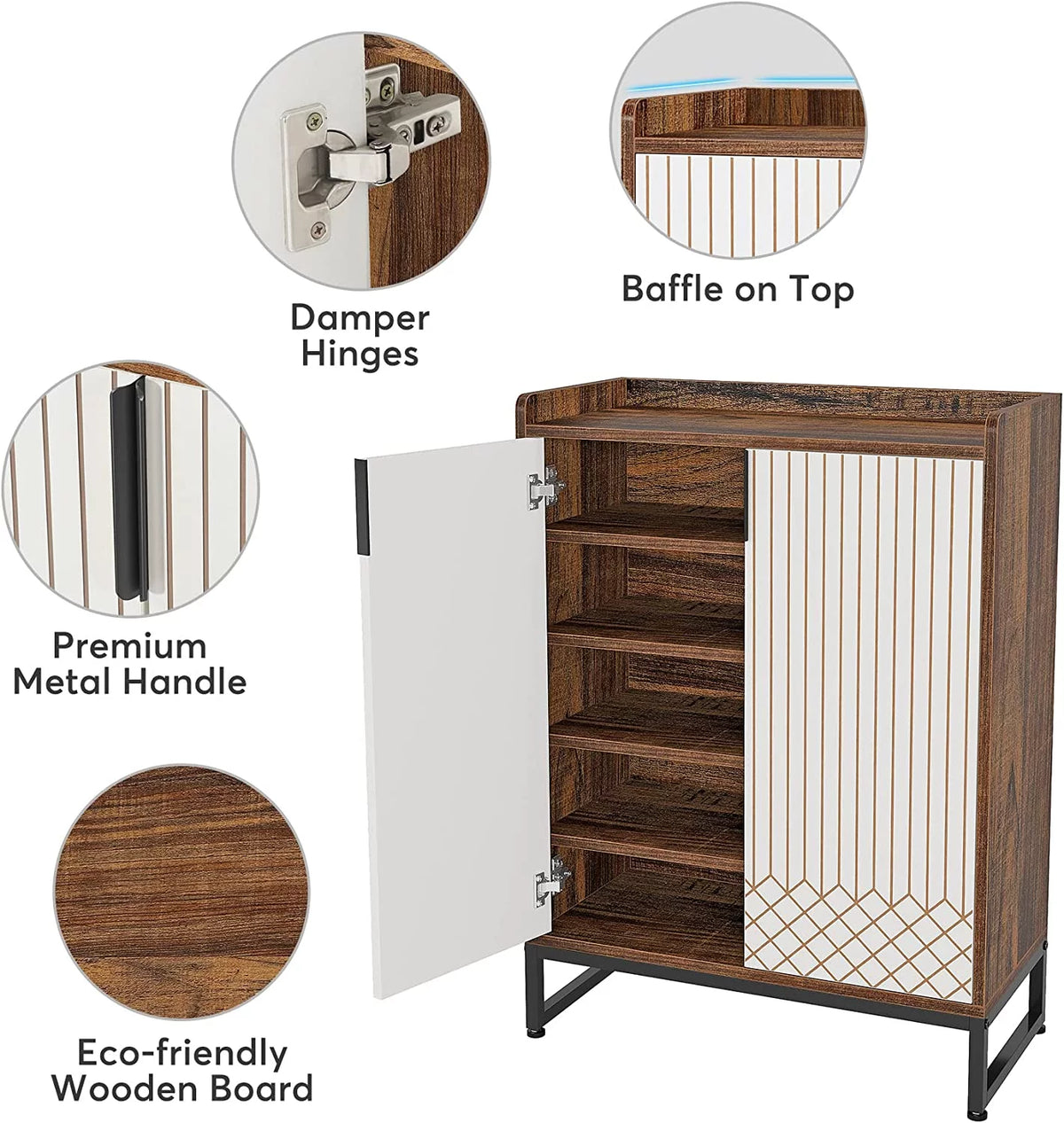Brown 5-Tier Shoe Cabinet with Doors V973887