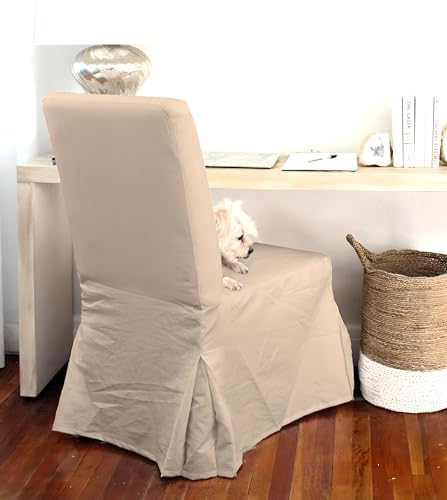 Set of 4 Solid Beige Linen Cotton Dining Chair Cover H985343