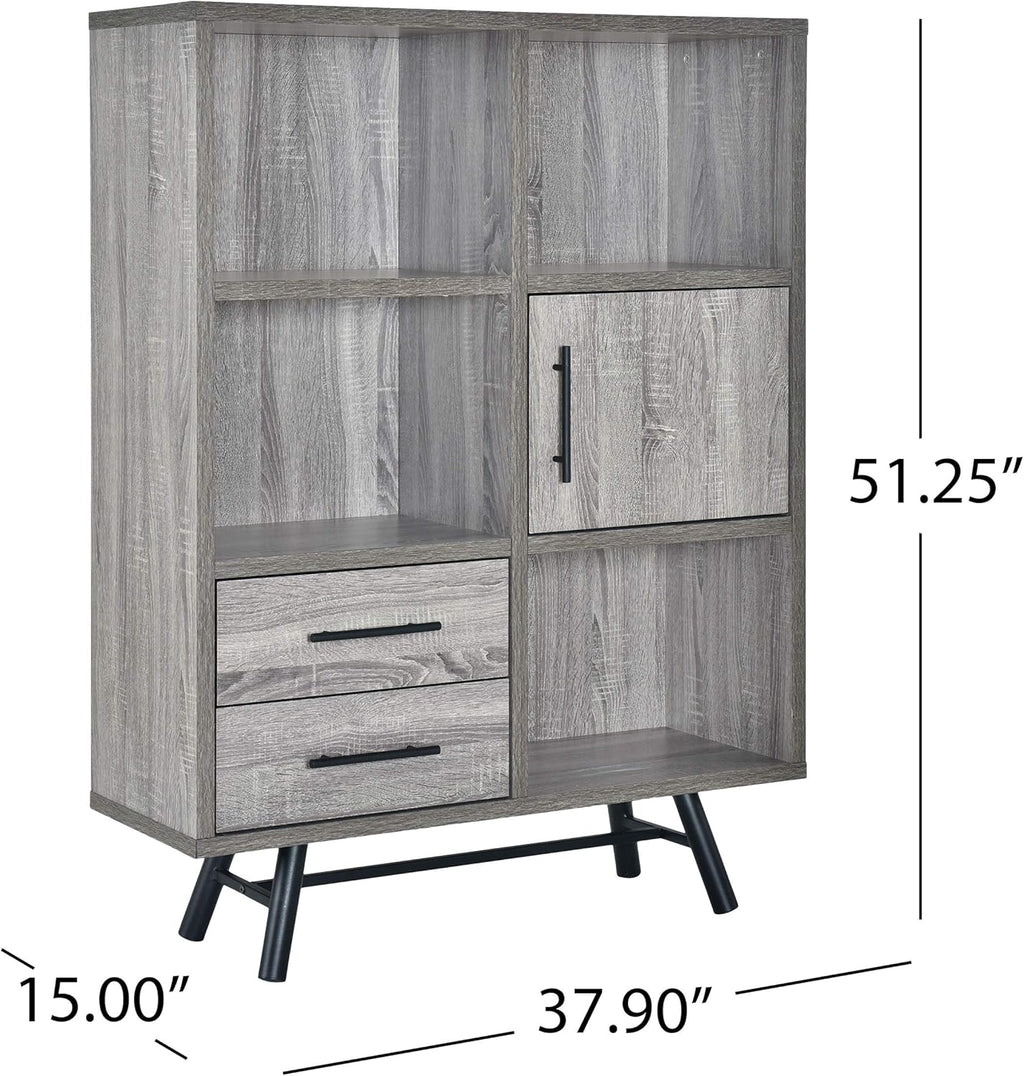 Brown Oak Black 6 Shelf Cabinet V90928