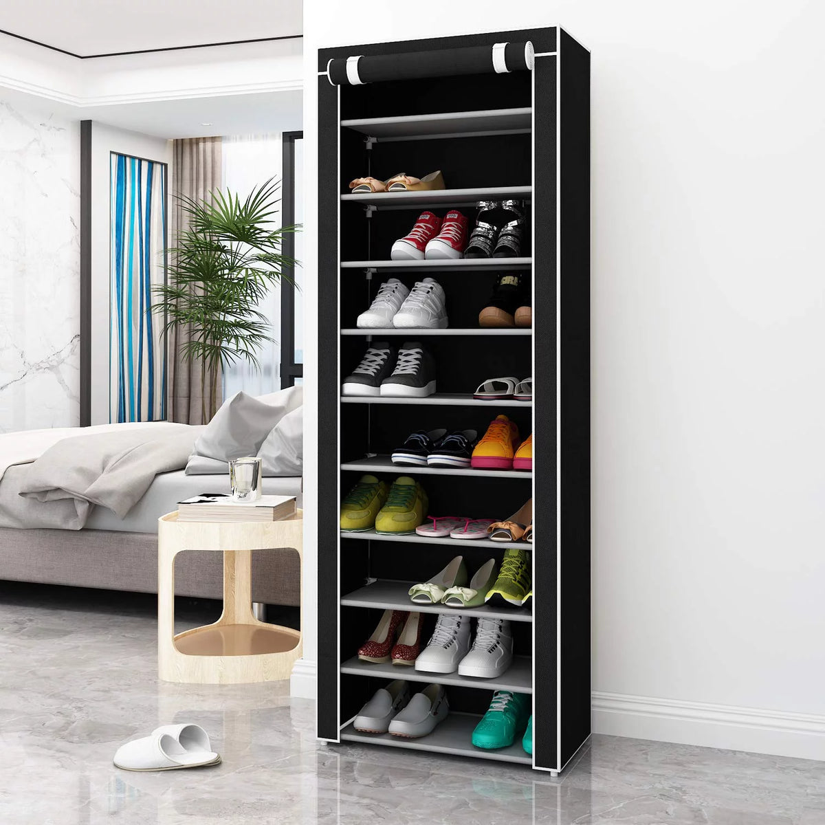 10 Tiers 9 Lattices Shoe Rack Storage Organizer Black K487026