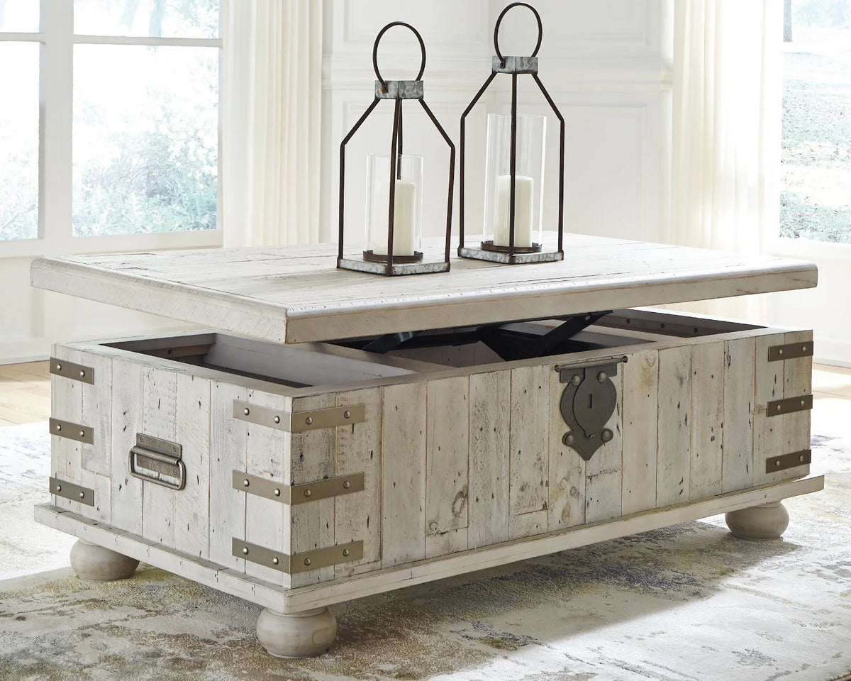 White Wash Gray Coffee Table with Lift Top R91250