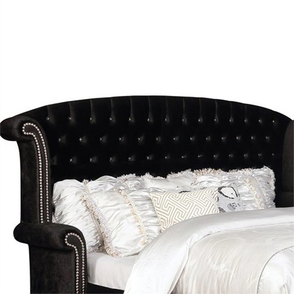 Black Wooden Eastern King Bed with Wing Back and Button Tufting E70503