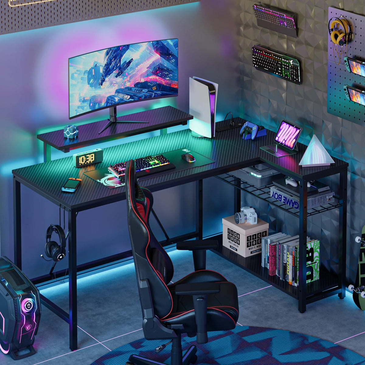 52" L Shaped Computer Desk with LED Lights D434