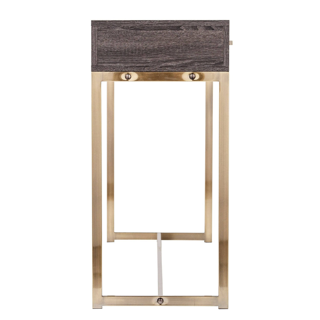 Black Oak Antique Brass Console Table with Storage Q352