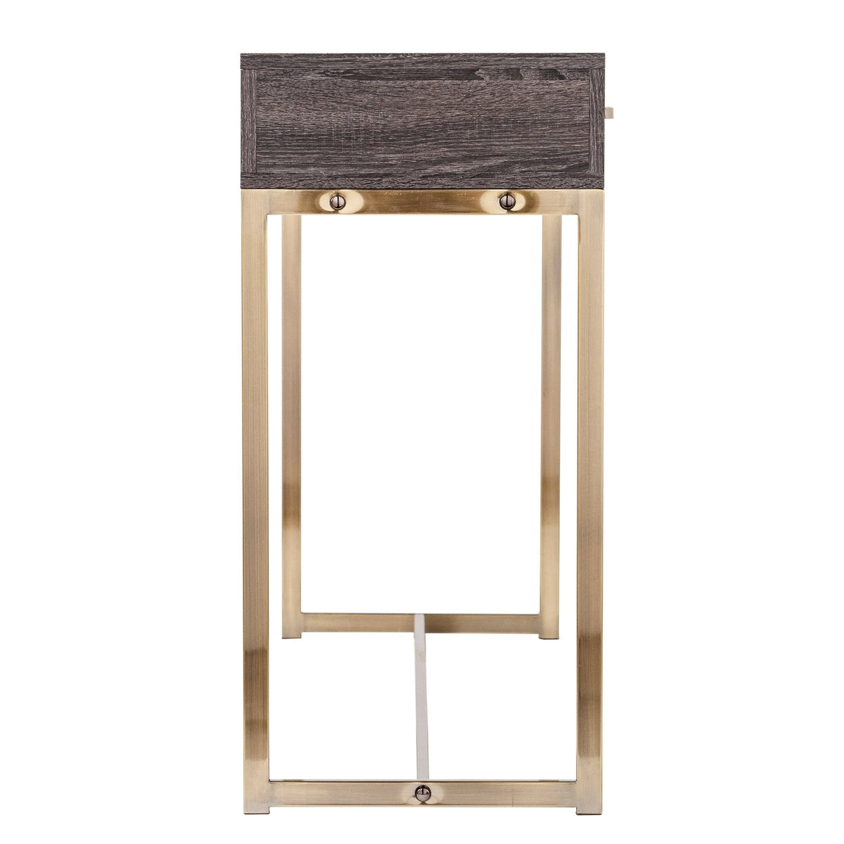 Black Oak Antique Brass Console Table with Storage Q352