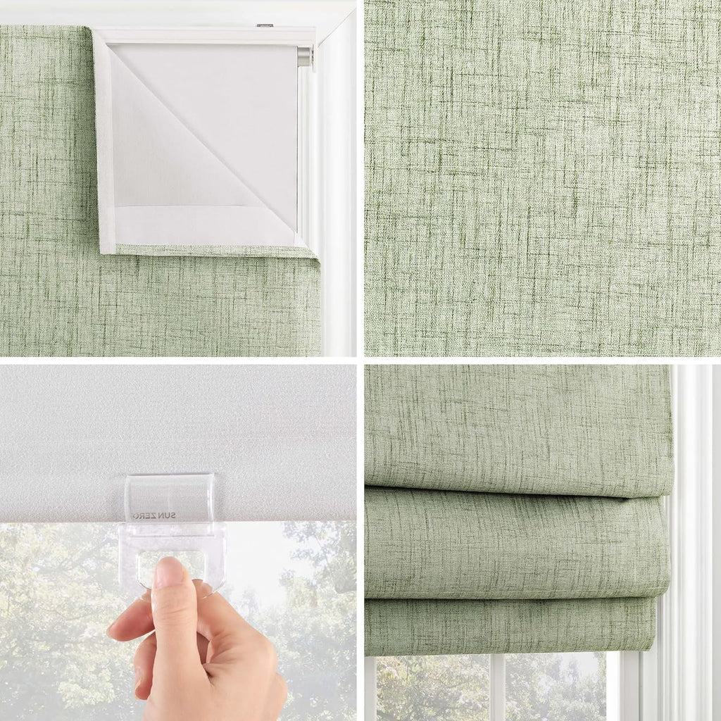 Textured Total Blackout Cordless Shade, 39" X 64", Sage Green S96342