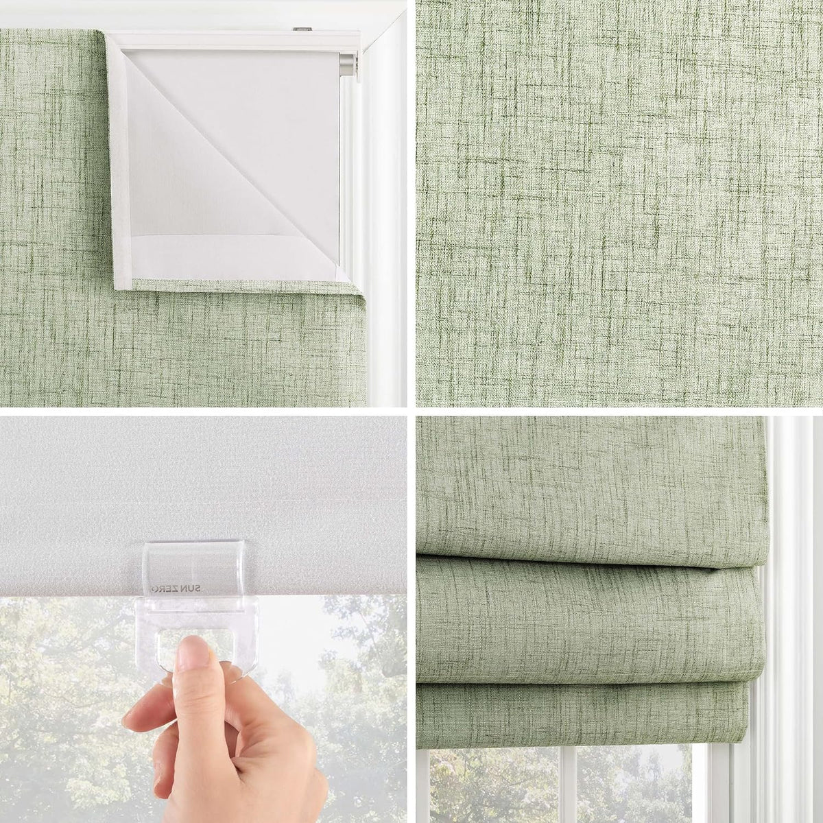Textured Total Blackout Cordless Shade, 39" X 64", Sage Green S96342