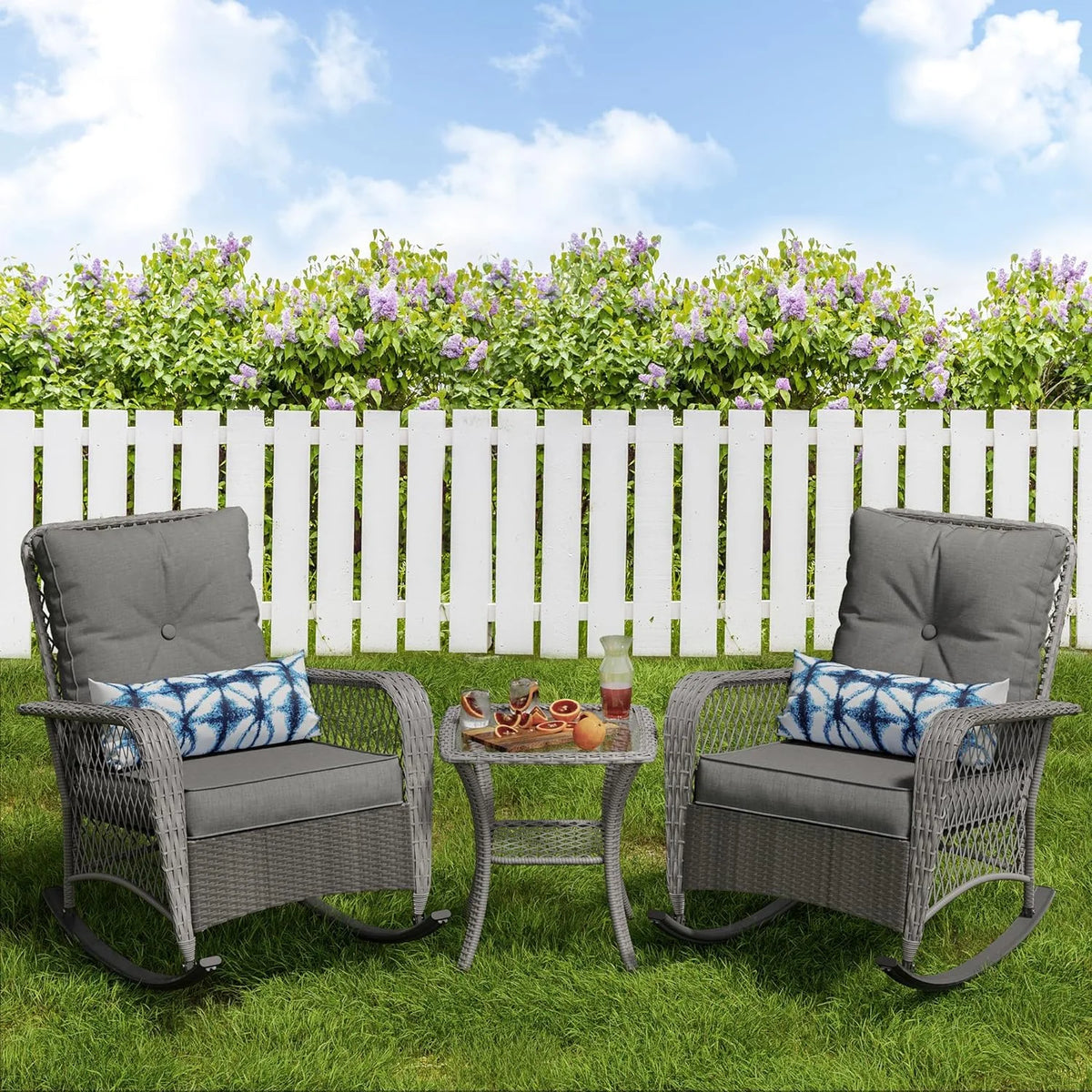 3 Piece Rattan Outdoor Rocking Bistro Set L1052