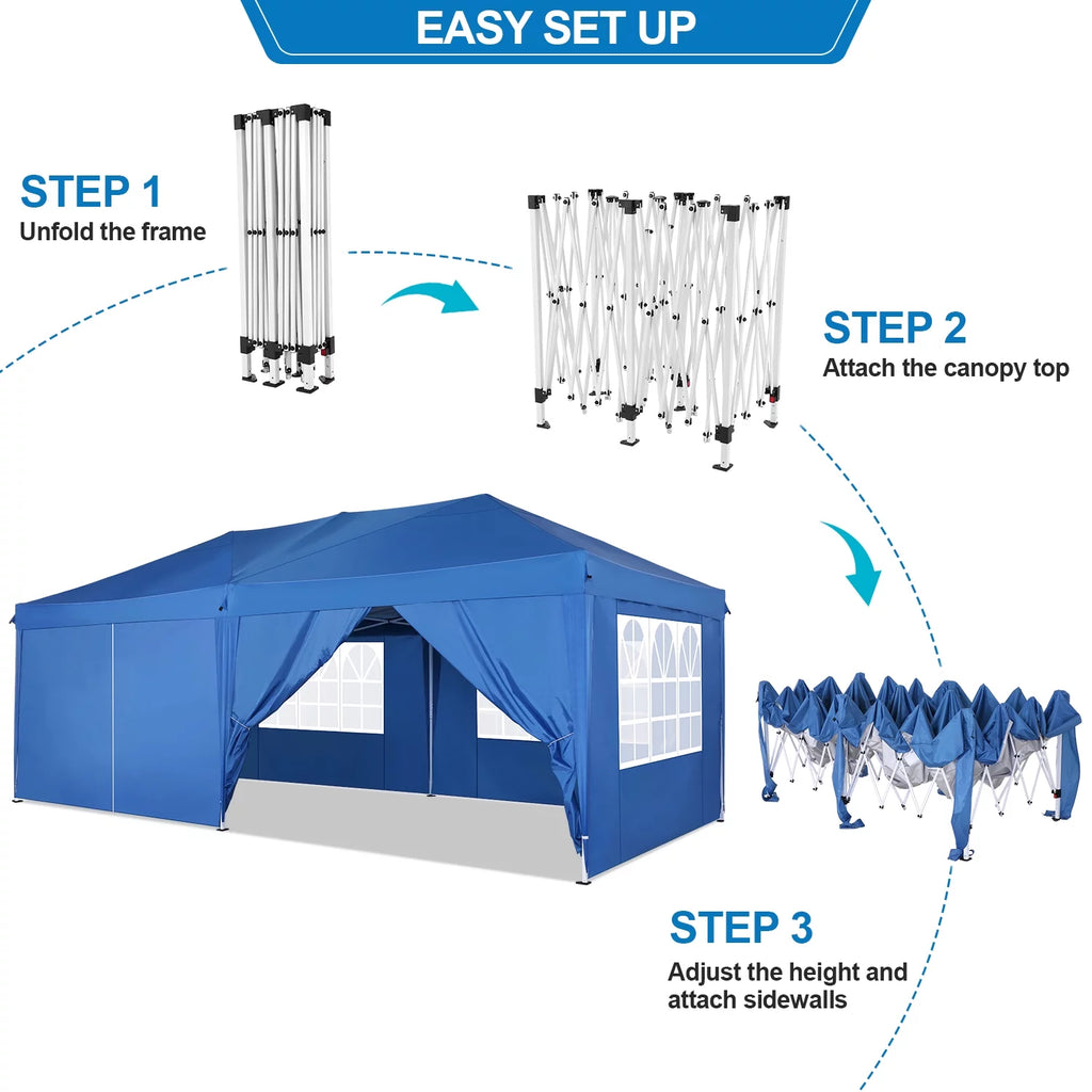 10' x 20' Pop up Canopy with 6 Removable Sidewalls and Carry Bag, Blue N2545