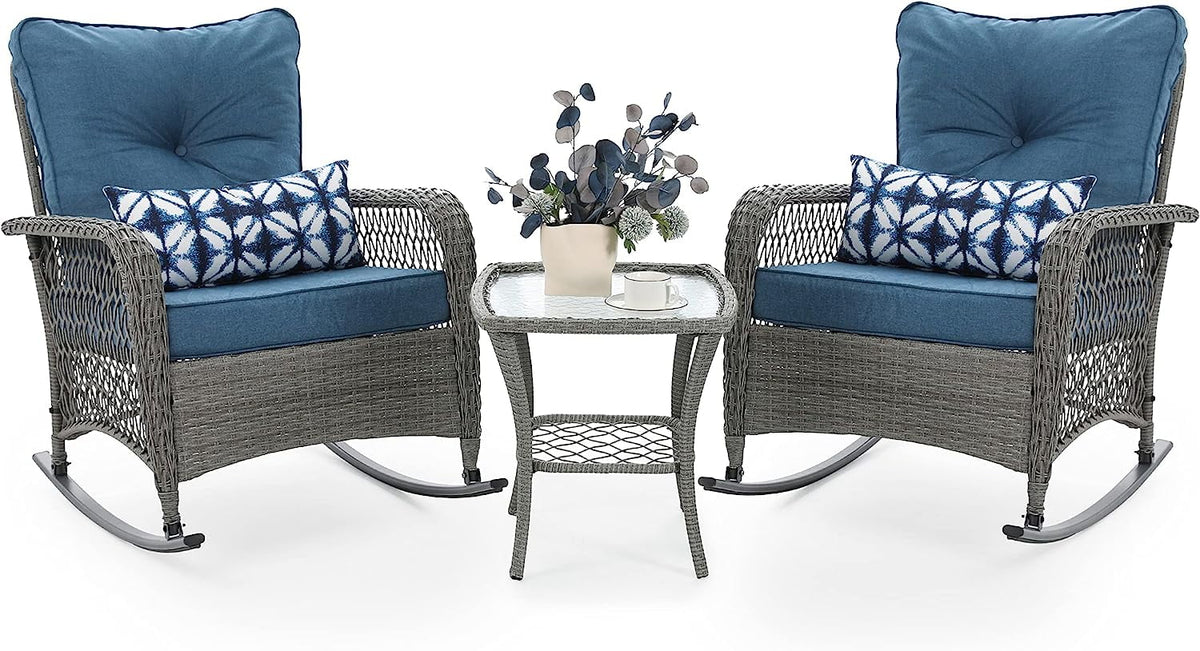 3 Piece Rattan Outdoor Rocking Bistro Set L1052