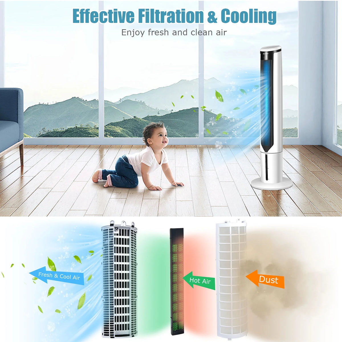 41'' Evaporative Air Cooler Oscillating Fan with Remote Control N991