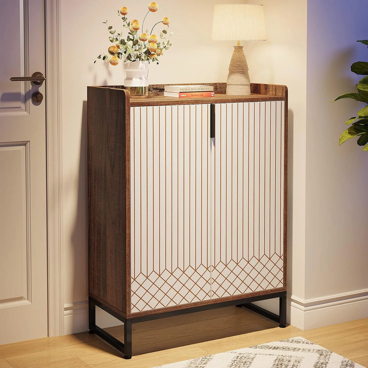 Brown 5-Tier Shoe Cabinet with Doors V973887