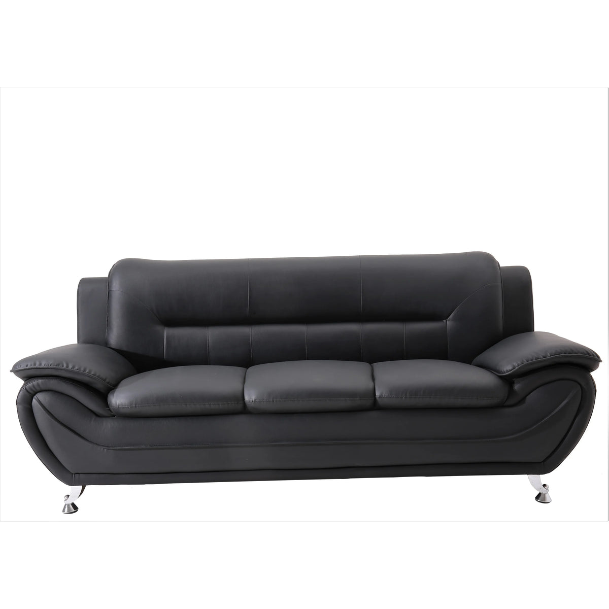Cream White Faux Leather Pillow Top Arm Sofa E6275