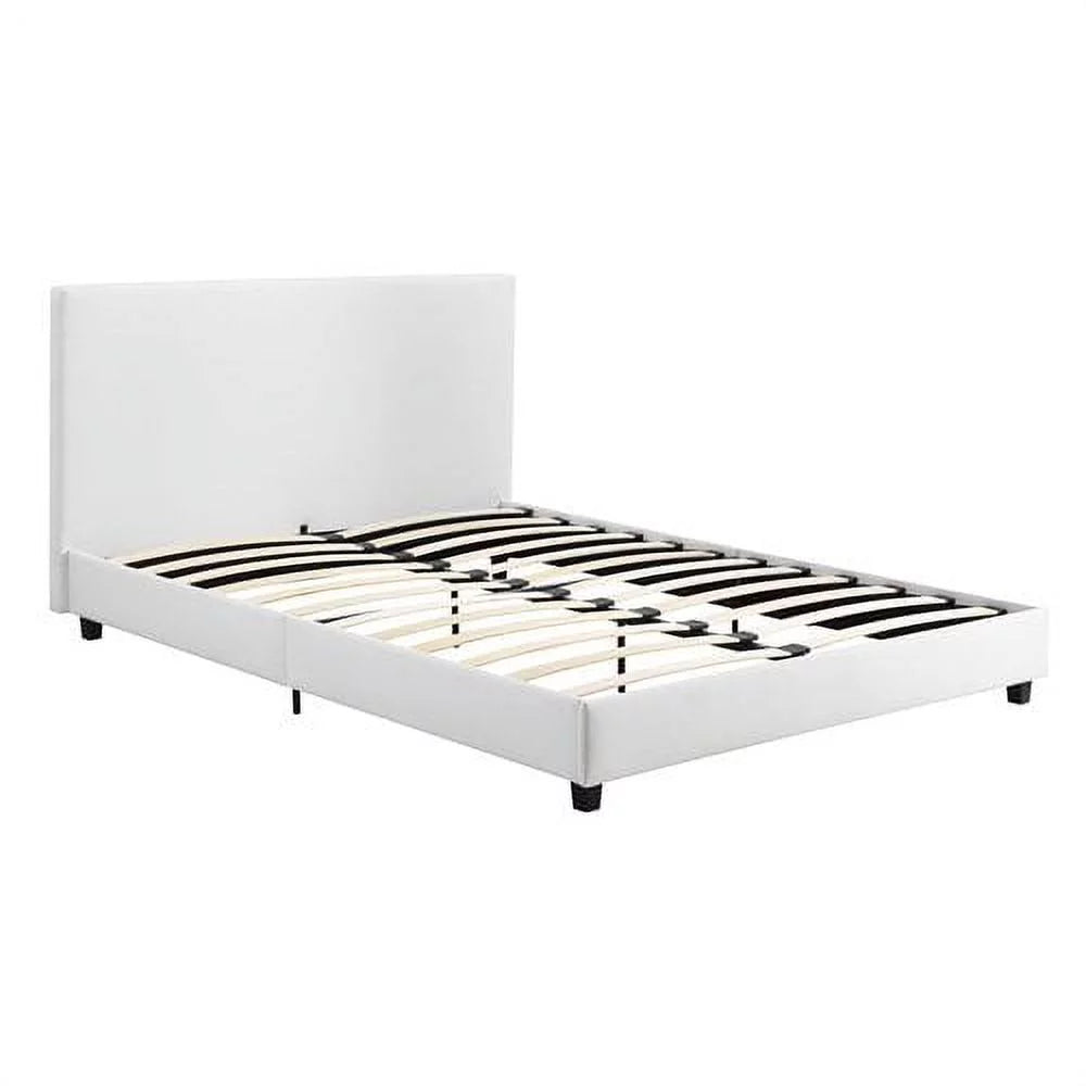Queen White Faux Leather Upholstered Platform Bed P968