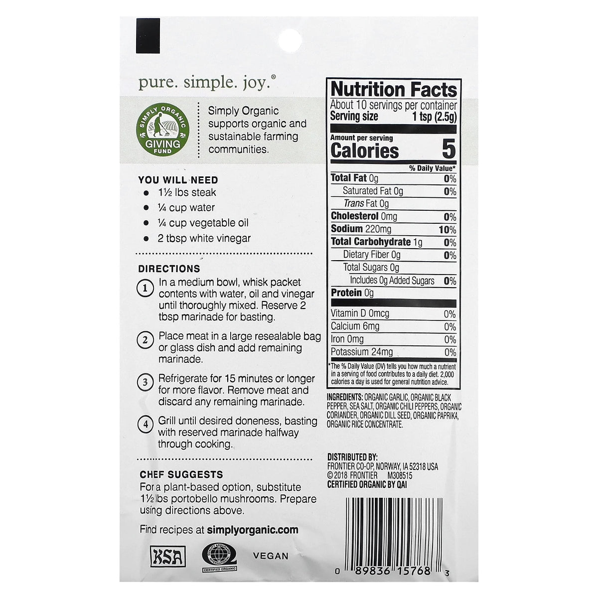 Savory Steak Marinade Mix 0.70 oz L82345