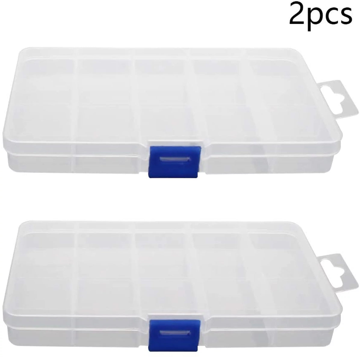 Transparent Plastic Storage Box 15 Removable Grids 2Pcs B3636