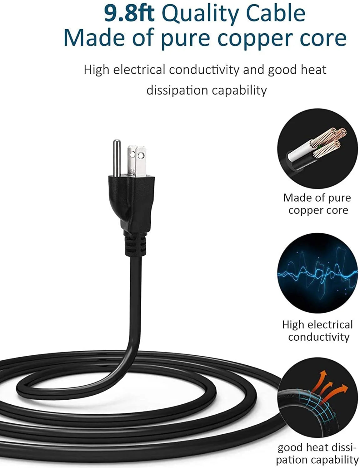 Black Surge Protector Power Strip Tower 9 Outlets 4 USB Port 10 ft Extension Cord T800